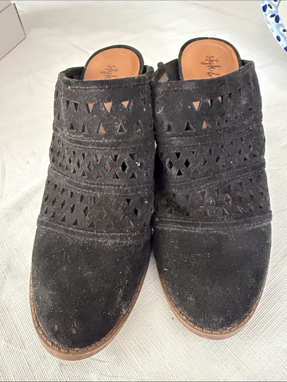 Style & Co. Black Suede Laser-Cut Slip-On Mules